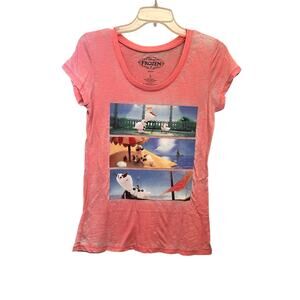 Disney Frozen Olaf T Shirt Sheer Womens Size Large Pink Cap Sleeves